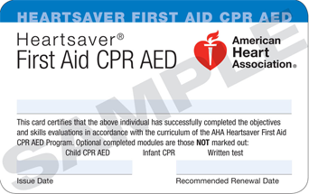 Heartsaver First Aid CPR AED card